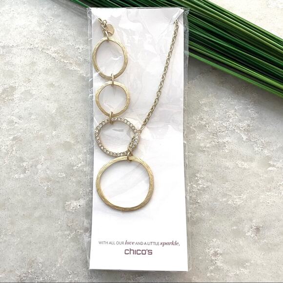 Chico’s gold circle rhinestone statement necklace - Picture 1 of 3